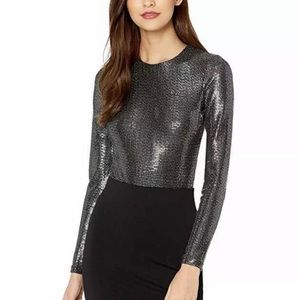Bardot Long Sleeve Mirror Sequin Bodysuit Medium